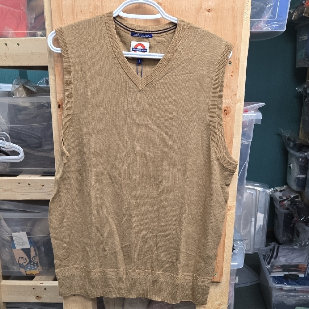 Jermyn & Bond Size M Tan Italian Merino Blend Knit Sweater Vest